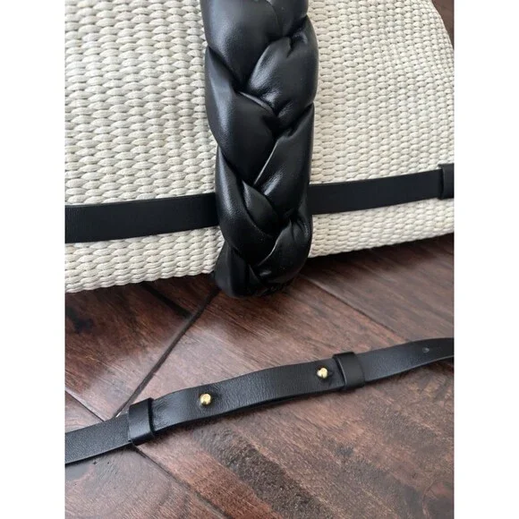 DeMellier Natural Raffia Black Braided Leather Verona Bag - New